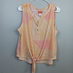 EUC Hearts of Palm Sleeveless Front Tie Striped Top Size L